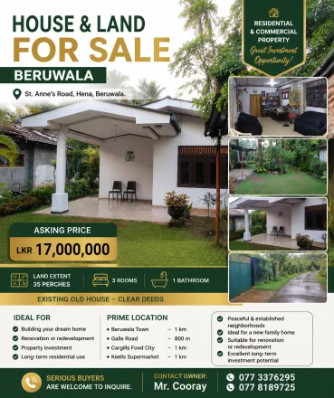 HOUSE & LAND FOR SALE – BERUWALA